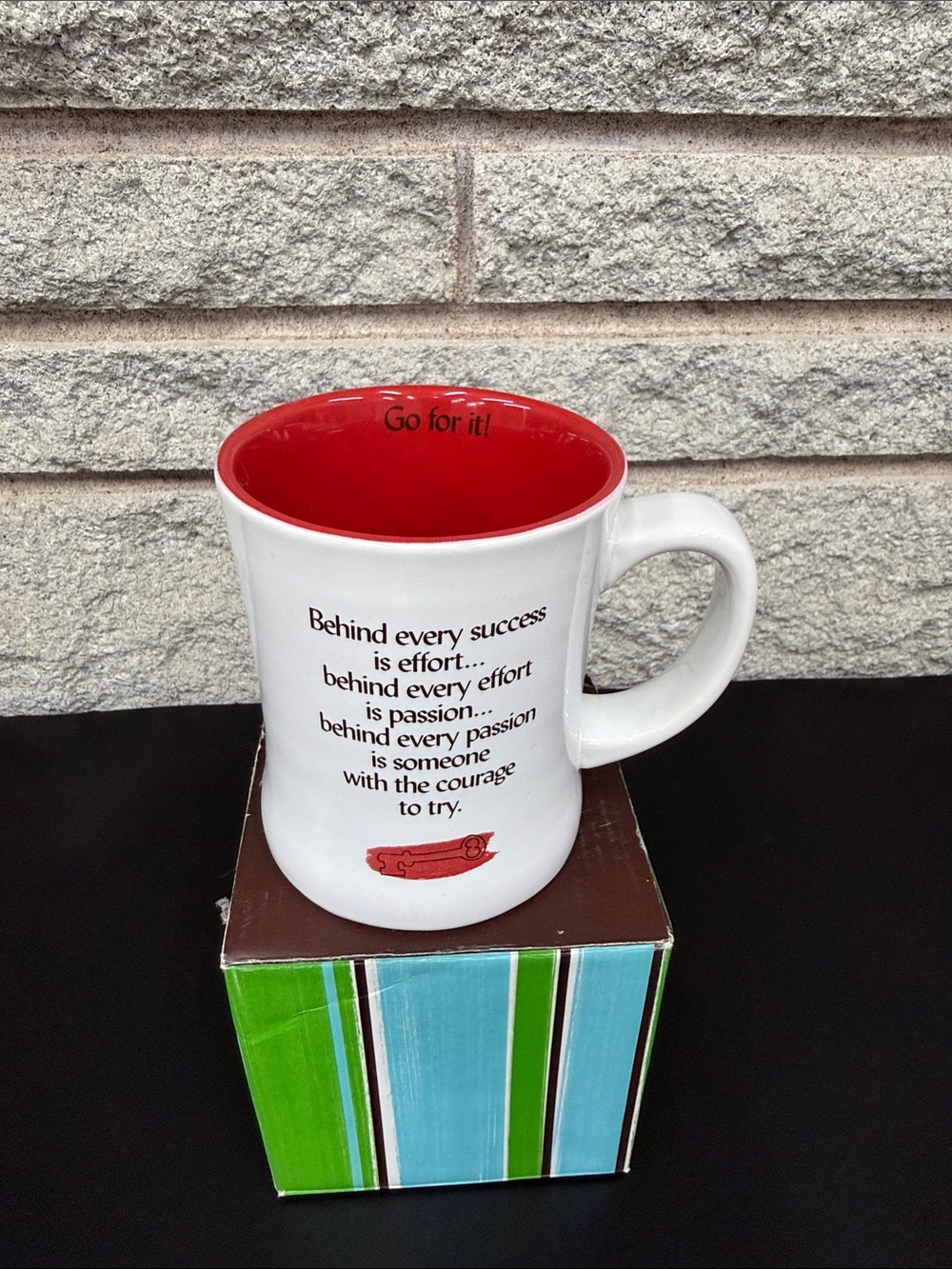 Reformation White Mug with Red Interior and Black Text Quote